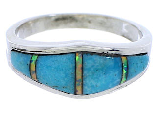 Turquoise Opal Inlay Southwest Silver Ring Size 7-3/4 EX51061